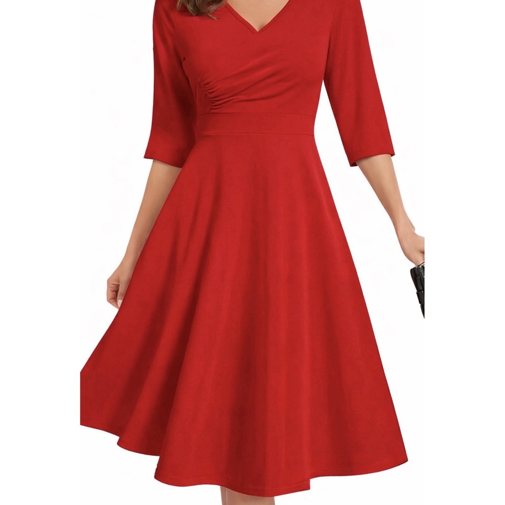 Bbonlinedress Midi Cocktail Dress 3/4 Sleeve Red She Ze M NWT